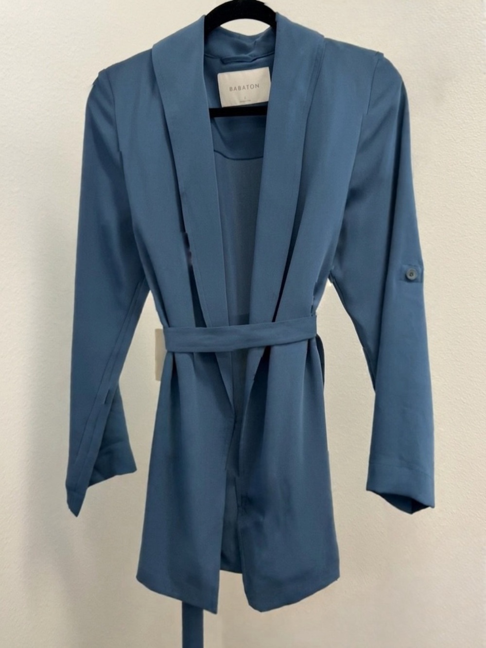 Aritzia Babaton Kahlo Mid-Length Belted Blazer Jacket Blue Teal NWT Size S - Picture 4 of 15